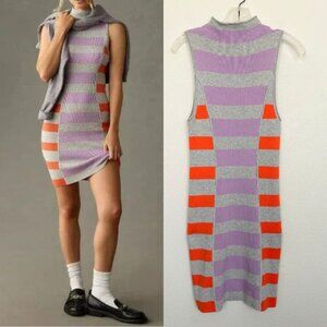 Daily Practice Sleeveless Mock-Neck Sweater Dress Gray Striped Size Small NEW